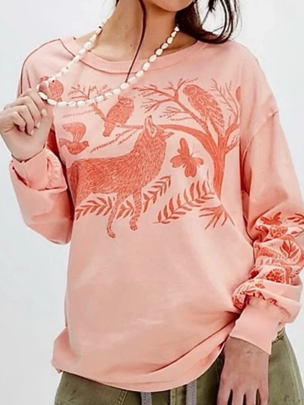 NEW FREE PEOPLE X RAGABOND WOODLAND DOODLE TEE, XSMALL